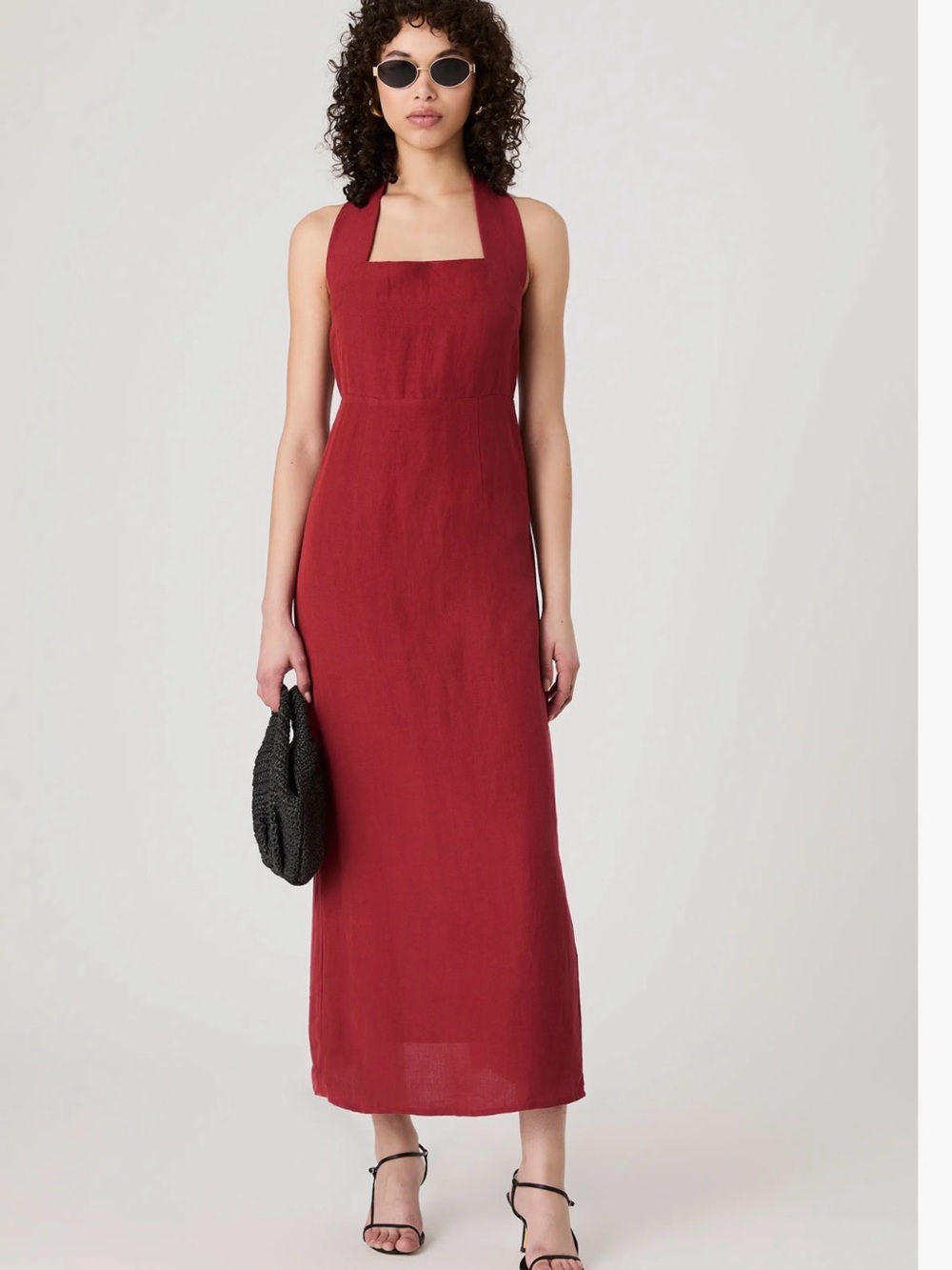 FRENCH CONNECTION BIRDIE RED HALTER MAXI DRESS SIZE 4 NWT